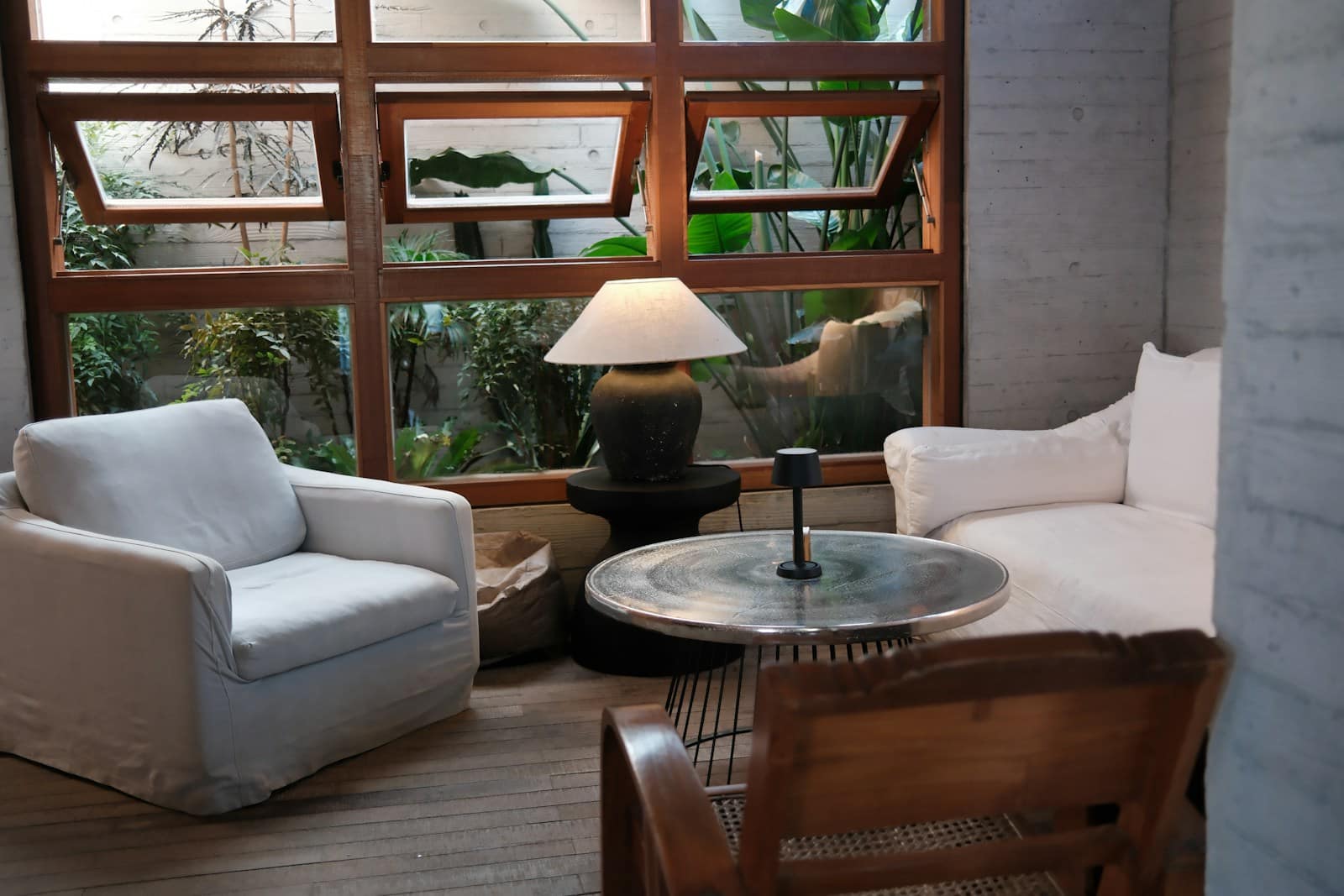 A calm, uncluttered seating area with natural light